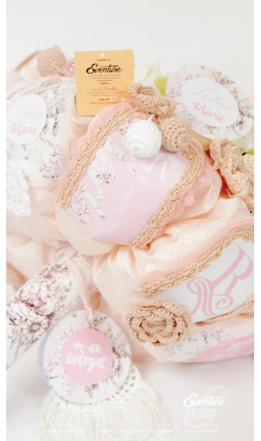 Lumanare de botez pentru fetite deosebita cu monograma si bujori, 65x4 cm, Shabby Chic  5